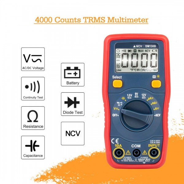 Digital Multimeter, Voltmeter 1.5v/9v/12v Battery Voltage Tester Auto-Ranging/Ohmmeter/DMM with Non-Contact Voltage Function, Accurately Measures Voltage Current Amp Resistance Capacitance