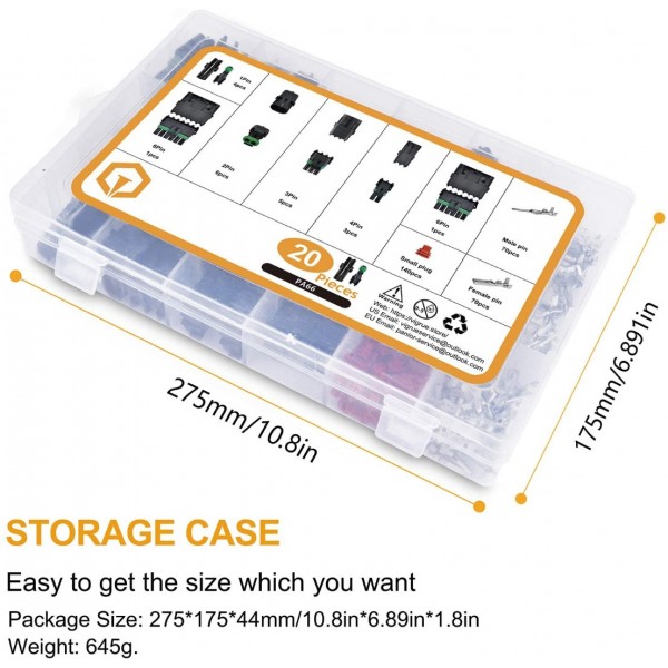 301Pcs 20 Kits Waterproof Car Electrical Wire Connector Terminals Plug Kit 1/2/3/4/6/Male&Female Pin Small Plug 18-14AWG Water Resistend Truck Harness Plug Car Spark Plug Connector