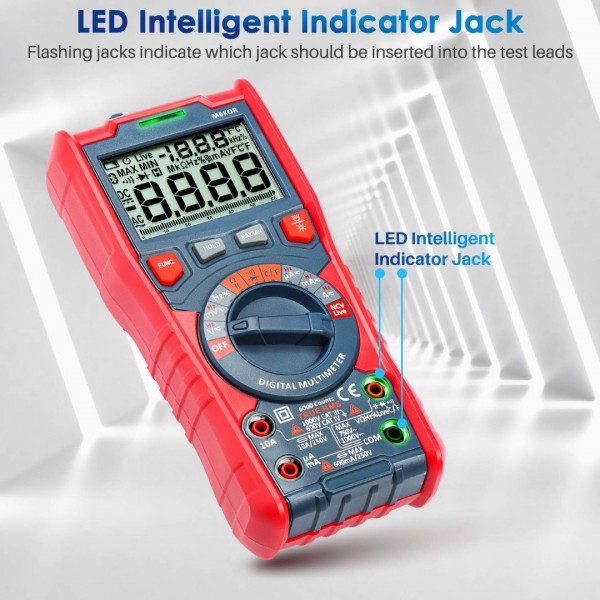 Digital Multimeter, TRMS 6000 Counts Auto-Ranging Voltage Tester Voltmeter Measuring AC/DC Voltage Current, Capacitance Resistance Frequency Temperature Continuity Diodes with NCV