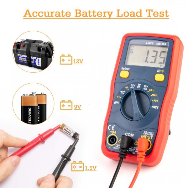 Digital Multimeter, Voltmeter 1.5v/9v/12v Battery Voltage Tester Auto-Ranging/Ohmmeter/DMM with Non-Contact Voltage Function, Accurately Measures Voltage Current Amp Resistance Capacitance