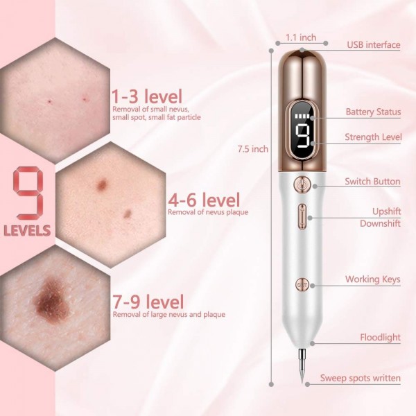  Portable Beauty Equipment Skin Tag Remover pen,Multi Speed Level Adjustable Home Usage,skin tag removal device USB Charging -Gold