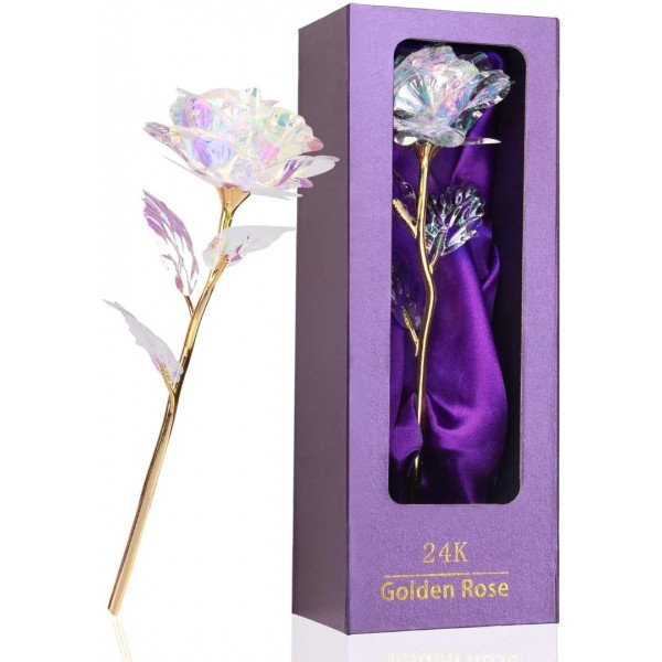     Rainbow Rose Flower Present 24K Golden Foil wi...