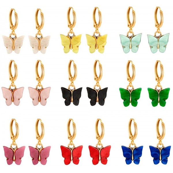 9 Pairs Of Butterfly Earrings, Acrylic Colored Ear...