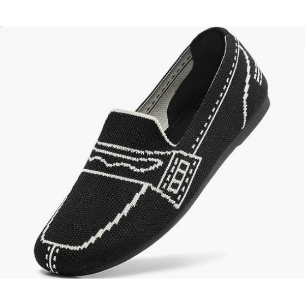 Loafers for Women Square Toe Knit Flats Comfortabl...